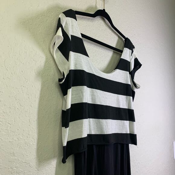 UMGEE Black & White Stripe Crop Top Scoop Neck Maxi Dress Size Large - Picture 7 of 12